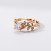 Elegant Modern Style Leaf Grain Copper Women's Adjustable Ring main image 4