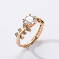 Elegant Modern Style Leaf Grain Copper Women's Adjustable Ring main image 5