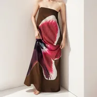 Spring New European Style Printed Halter High Waist Long Dress Elegant Commuter Solid Color Design Sleeveless Ankle Length main image 4
