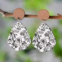 1 Pair Retro Bohemian Printing Wood Drop Earrings main image 1