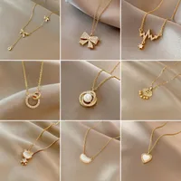Elegant Four Leaf Clover Heart Shape Butterfly Titanium Steel Copper Plating Zircon Women's Pendant Necklace main image 1