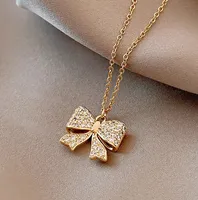 Elegant Four Leaf Clover Heart Shape Butterfly Titanium Steel Copper Plating Zircon Women's Pendant Necklace main image 5