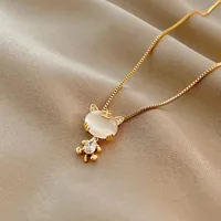 Elegant Four Leaf Clover Heart Shape Butterfly Titanium Steel Copper Plating Zircon Women's Pendant Necklace sku image 36