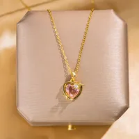 Elegant Four Leaf Clover Heart Shape Butterfly Titanium Steel Copper Plating Zircon Women's Pendant Necklace sku image 21