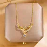 Elegant Four Leaf Clover Heart Shape Butterfly Titanium Steel Copper Plating Zircon Women's Pendant Necklace sku image 52
