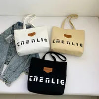 Women's Medium Cloth Letter Streetwear Sewing Thread Square Zipper Shoulder Bag Shopping Bags main image 1