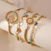 Casual Vintage Style Four Leaf Clover Devil's Eye 304 Stainless Steel 18K Gold Plated Paperclip Chain Snake Chain Bracelets In Bulk main image 1
