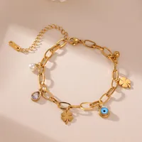 Casual Vintage Style Four Leaf Clover Devil's Eye 304 Stainless Steel 18K Gold Plated Paperclip Chain Snake Chain Bracelets In Bulk main image 4