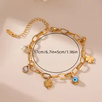 Casual Vintage Style Four Leaf Clover Devil's Eye 304 Stainless Steel 18K Gold Plated Paperclip Chain Snake Chain Bracelets In Bulk main image 2