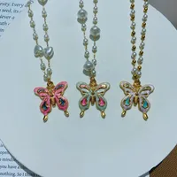 Elegant Basic Butterfly 304 Stainless Steel Enamel Imitation Pearl 18K Gold Plated Women's Pendant Necklace main image 1