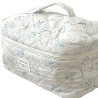 Navy Floral Makeup Bag Large Capacity Cute Portable Cotton Quilted Cosmetic Storage Bag Soft Wash Bag main image 5