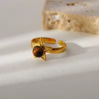 Retro Geometric 304 Stainless Steel Plating Inlay Rhinestones 18K Gold Plated Women's Open Rings main image 4
