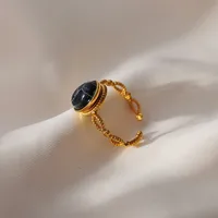 Retro Geometric 304 Stainless Steel Plating Inlay Rhinestones 18K Gold Plated Women's Open Rings main image 5
