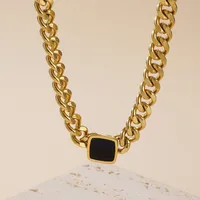 Retro Classic Style Square Solid Color Titanium Steel 18K Gold Plated Unisex Bracelets Necklace main image 3