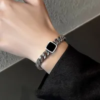 Retro Classic Style Square Solid Color Titanium Steel 18K Gold Plated Unisex Bracelets Necklace main image 6