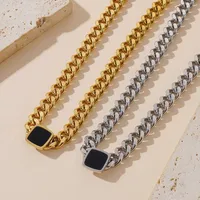 Retro Classic Style Square Solid Color Titanium Steel 18K Gold Plated Unisex Bracelets Necklace main image 1