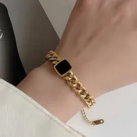 Retro Classic Style Square Solid Color Titanium Steel 18K Gold Plated Unisex Bracelets Necklace main image 5