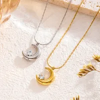 Simple Style Moon Titanium Steel Rhinestones 18K Gold Plated Ramadan Festival Women's Pendant Necklace main image 1