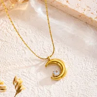 Simple Style Moon Titanium Steel Rhinestones 18K Gold Plated Ramadan Festival Women's Pendant Necklace sku image 5