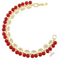 Elegant Luxurious Shiny Cherry Copper Plating Inlay Shell Pearls Zircon 18K Gold Plated Women's Bracelets main image 7