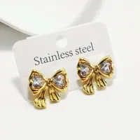 1 Pair Elegant Luxurious Bow Knot 304 Stainless Steel Rhinestone 18K Gold Plated Ear Studs main image 7