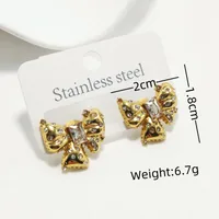 1 Pair Elegant Luxurious Bow Knot 304 Stainless Steel Rhinestone 18K Gold Plated Ear Studs main image 4
