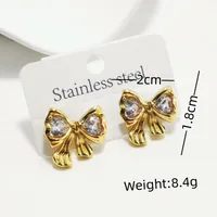 1 Pair Elegant Luxurious Bow Knot 304 Stainless Steel Rhinestone 18K Gold Plated Ear Studs main image 2