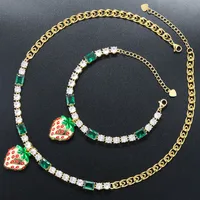 Elegant Luxurious Shiny Strawberry Copper Enamel Plating Inlay Zircon 18K Gold Plated Women's Jewelry Set main image 4