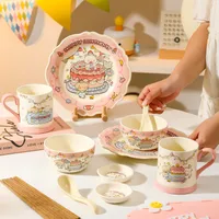 Cute Cartoon Ceramics Plate Bowl Mug 1 Set main image 2