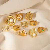 Exaggerated Beach Geometric 304 Stainless Steel Asymmetrical Plating Artificial Pearls Women's Open Rings main image 1