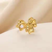 Exaggerated Beach Geometric 304 Stainless Steel Asymmetrical Plating Artificial Pearls Women's Open Rings main image 4