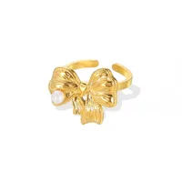Exaggerated Beach Geometric 304 Stainless Steel Asymmetrical Plating Artificial Pearls Women's Open Rings main image 5
