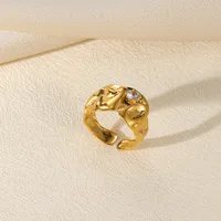Exaggerated Beach Geometric 304 Stainless Steel Asymmetrical Plating Artificial Pearls Women's Open Rings sku image 5