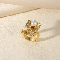 Exaggerated Beach Geometric 304 Stainless Steel Asymmetrical Plating Artificial Pearls Women's Open Rings sku image 9