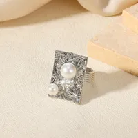 Exaggerated Beach Geometric 304 Stainless Steel Asymmetrical Plating Artificial Pearls Women's Open Rings sku image 4