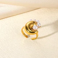 Exaggerated Beach Geometric 304 Stainless Steel Asymmetrical Plating Artificial Pearls Women's Open Rings sku image 10