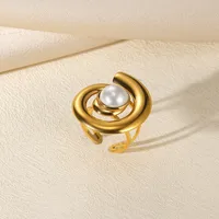 Exaggerated Beach Geometric 304 Stainless Steel Asymmetrical Plating Artificial Pearls Women's Open Rings sku image 8