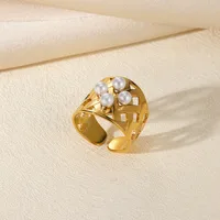 Exaggerated Beach Geometric 304 Stainless Steel Asymmetrical Plating Artificial Pearls Women's Open Rings sku image 11