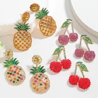 1 Pair Luxurious Pastoral Artistic Cherry Pineapple Arylic Alloy Drop Earrings Ear Studs main image 4