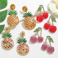 1 Pair Luxurious Pastoral Artistic Cherry Pineapple Arylic Alloy Drop Earrings Ear Studs main image 3