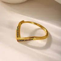 Elegant V Shape 304 Stainless Steel Plating Inlay Zircon 18K Gold Plated Women's Rings main image 10