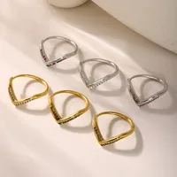 Elegant V Shape 304 Stainless Steel Plating Inlay Zircon 18K Gold Plated Women's Rings main image 9
