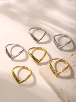 Elegant V Shape 304 Stainless Steel Plating Inlay Zircon 18K Gold Plated Women's Rings main image 8