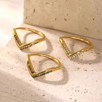 Elegant V Shape 304 Stainless Steel Plating Inlay Zircon 18K Gold Plated Women's Rings main image 1