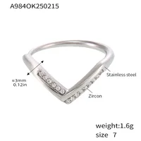 Elegant V Shape 304 Stainless Steel Plating Inlay Zircon 18K Gold Plated Women's Rings sku image 1