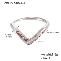 Elegant V Shape 304 Stainless Steel Plating Inlay Zircon 18K Gold Plated Women's Rings sku image 2