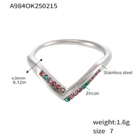 Elegant V Shape 304 Stainless Steel Plating Inlay Zircon 18K Gold Plated Women's Rings sku image 3