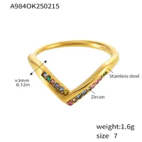 Elegant V Shape 304 Stainless Steel Plating Inlay Zircon 18K Gold Plated Women's Rings sku image 6
