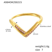 Elegant V Shape 304 Stainless Steel Plating Inlay Zircon 18K Gold Plated Women's Rings sku image 5