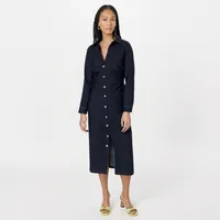 Women's Denim Dress Simple Style Shirt Collar Button Long Sleeve Solid Color Midi Dress Casual Holiday Daily main image 1